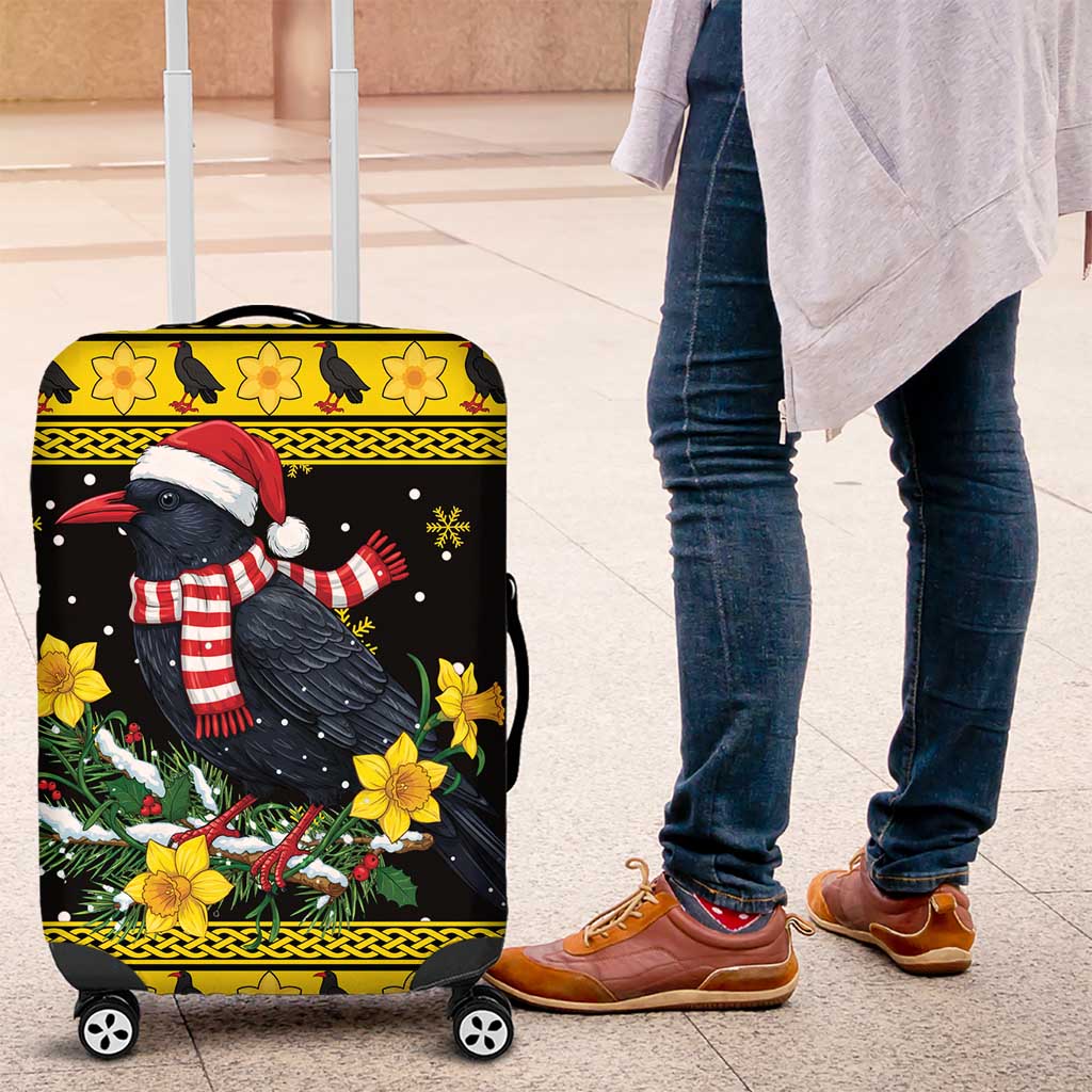 Flintshire Wales Christmas Luggage Cover Welsh Red-billed Chough with Daffodil - Wonder Print Shop