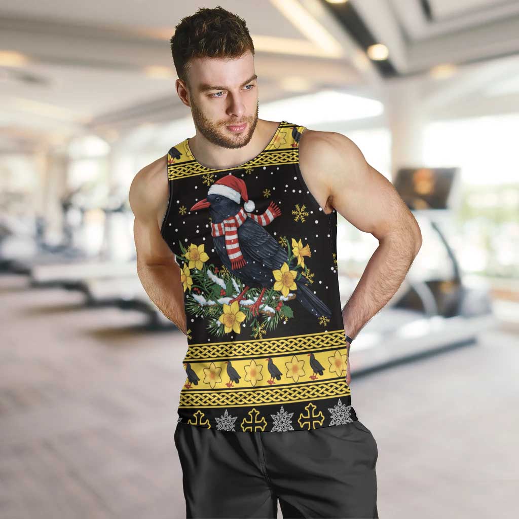 Flintshire Wales Christmas Men Tank Top Welsh Red-billed Chough with Daffodil - Wonder Print Shop