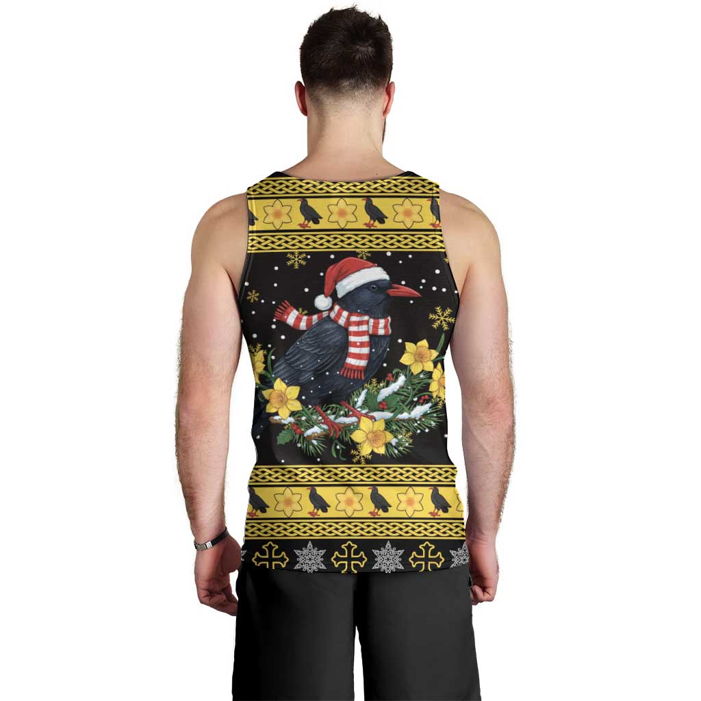 Flintshire Wales Christmas Men Tank Top Welsh Red-billed Chough with Daffodil - Wonder Print Shop