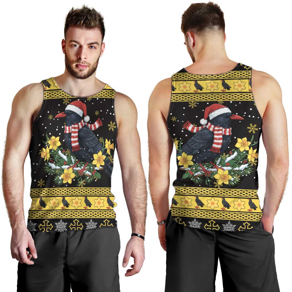 Flintshire Wales Christmas Men Tank Top Welsh Red-billed Chough with Daffodil - Wonder Print Shop