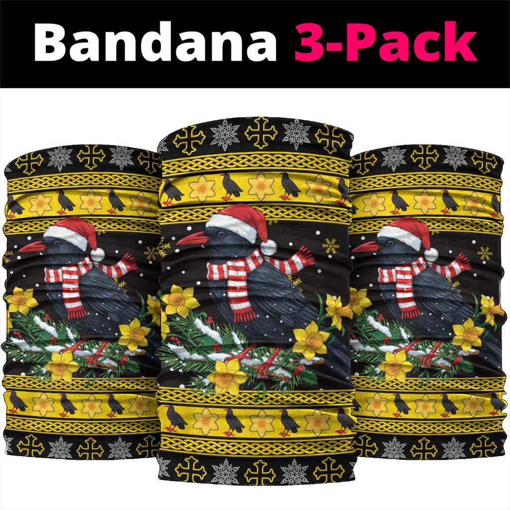 Flintshire Wales Christmas Neck Gaiter Welsh Red-billed Chough with Daffodil - Wonder Print Shop