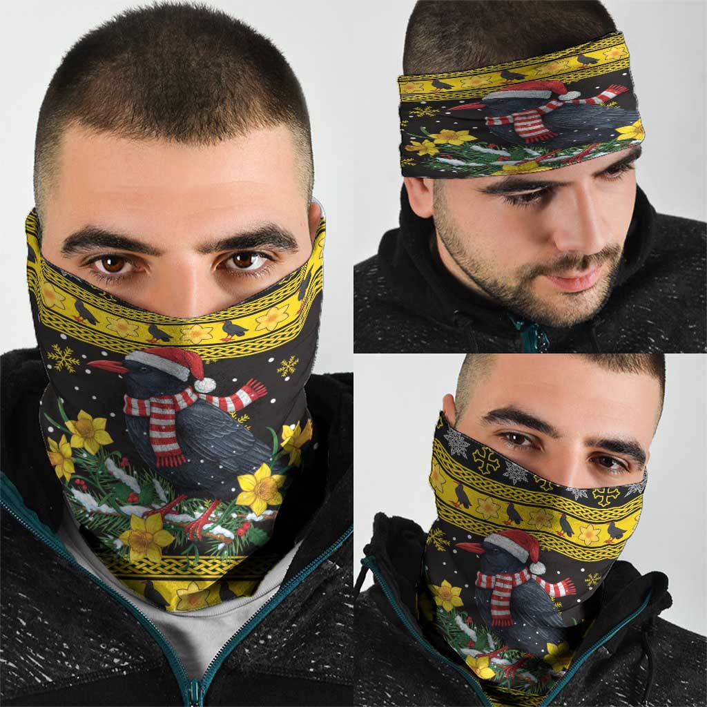 Flintshire Wales Christmas Neck Gaiter Welsh Red-billed Chough with Daffodil - Wonder Print Shop