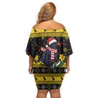 Flintshire Wales Christmas Off Shoulder Short Dress Welsh Red-billed Chough with Daffodil - Wonder Print Shop