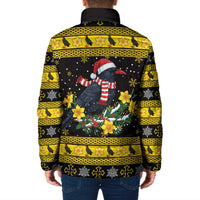 Flintshire Wales Christmas Padded Jacket Welsh Red-billed Chough with Daffodil - Wonder Print Shop