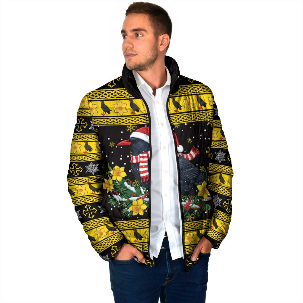 Flintshire Wales Christmas Padded Jacket Welsh Red-billed Chough with Daffodil - Wonder Print Shop