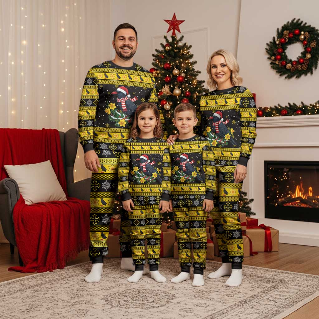 Flintshire Wales Christmas Pajama Set Welsh Red-billed Chough with Daffodil - Wonder Print Shop