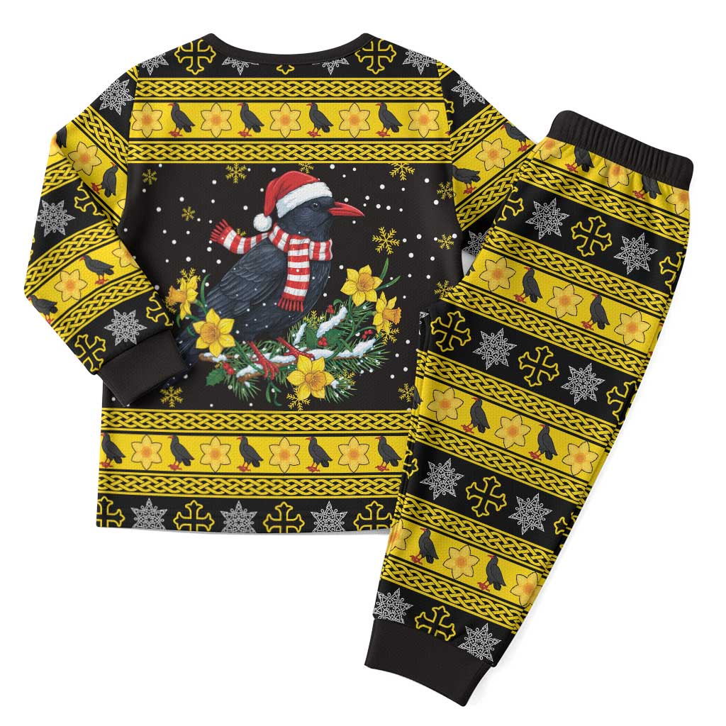 Flintshire Wales Christmas Pajama Set Welsh Red-billed Chough with Daffodil - Wonder Print Shop