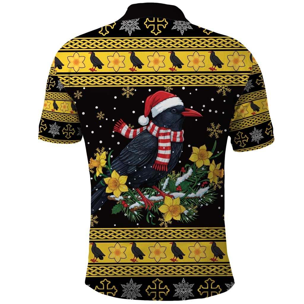 Flintshire Wales Christmas Polo Shirt Welsh Red-billed Chough with Daffodil - Wonder Print Shop