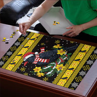 Flintshire Wales Christmas Puzzle Welsh Red-billed Chough with Daffodil - Wonder Print Shop