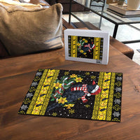 Flintshire Wales Christmas Puzzle Welsh Red-billed Chough with Daffodil - Wonder Print Shop