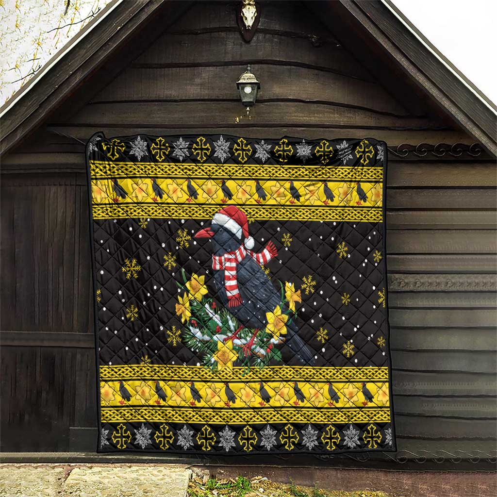 Flintshire Wales Christmas Quilt Welsh Red-billed Chough with Daffodil - Wonder Print Shop