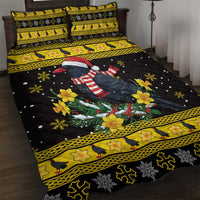 Flintshire Wales Christmas Quilt Bed Set Welsh Red-billed Chough with Daffodil - Wonder Print Shop