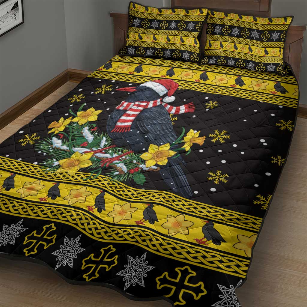 Flintshire Wales Christmas Quilt Bed Set Welsh Red-billed Chough with Daffodil - Wonder Print Shop