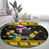 Flintshire Wales Christmas Round Carpet Welsh Red-billed Chough with Daffodil - Wonder Print Shop