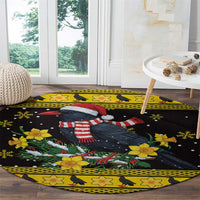 Flintshire Wales Christmas Round Carpet Welsh Red-billed Chough with Daffodil - Wonder Print Shop