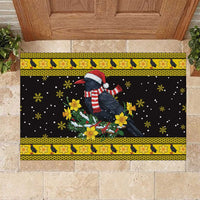 Flintshire Wales Christmas Rubber Doormat Welsh Red-billed Chough with Daffodil - Wonder Print Shop