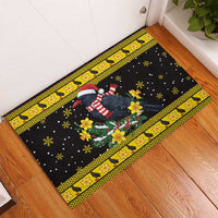 Flintshire Wales Christmas Rubber Doormat Welsh Red-billed Chough with Daffodil - Wonder Print Shop