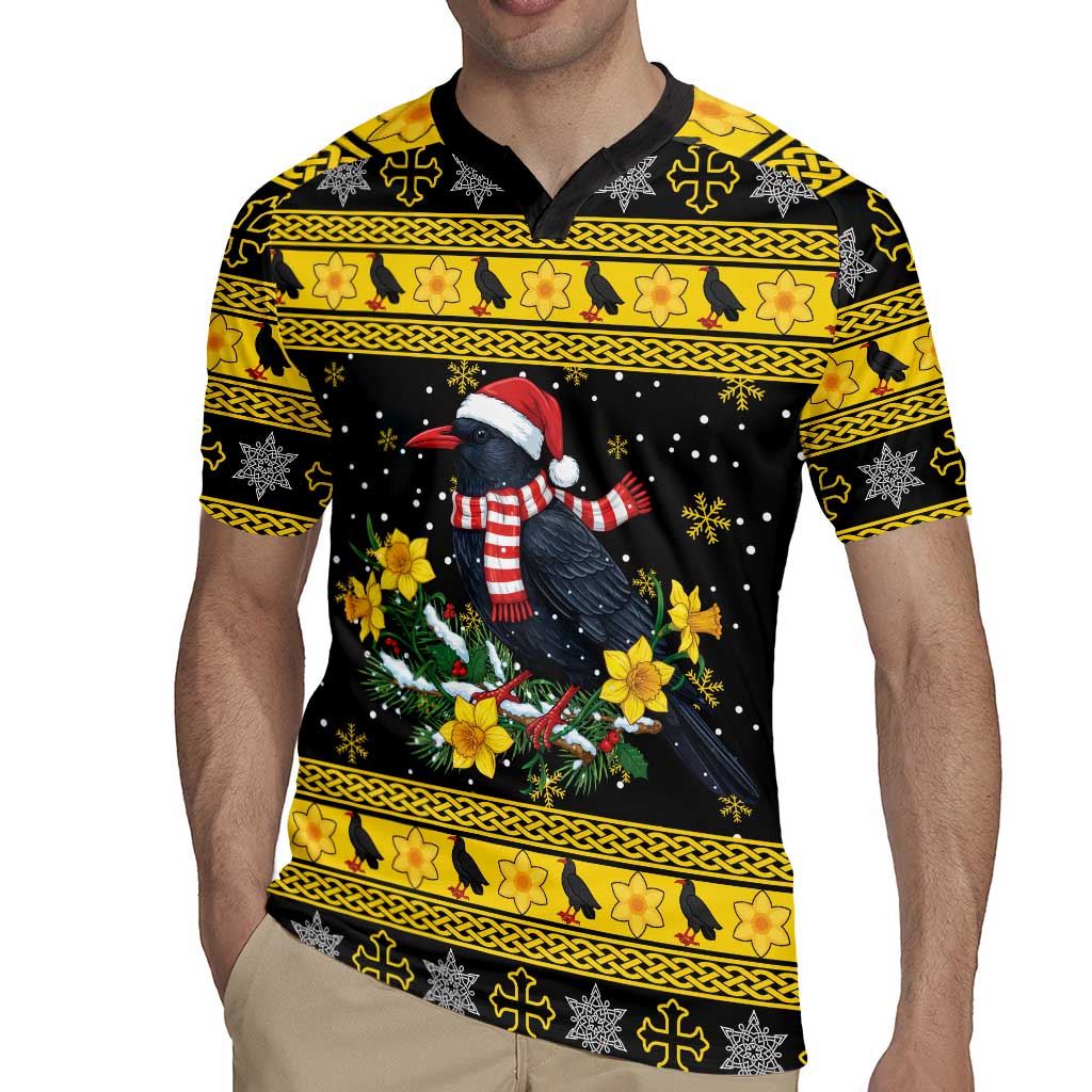 Flintshire Wales Christmas Rugby Jersey Welsh Red-billed Chough with Daffodil - Wonder Print Shop