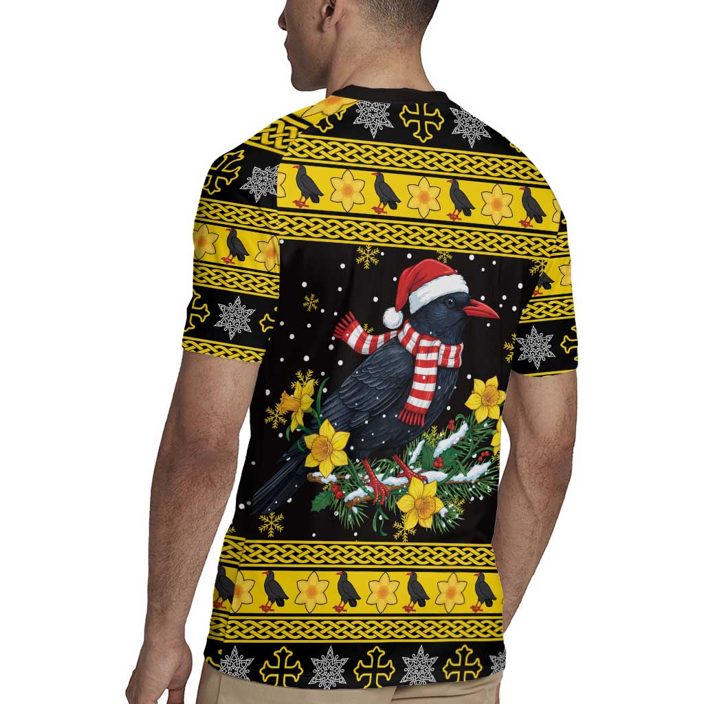 Flintshire Wales Christmas Rugby Jersey Welsh Red-billed Chough with Daffodil - Wonder Print Shop