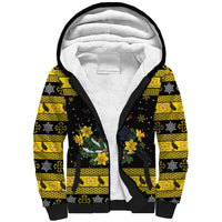 Flintshire Wales Christmas Sherpa Hoodie Welsh Red-billed Chough with Daffodil - Wonder Print Shop
