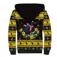 Flintshire Wales Christmas Sherpa Hoodie Welsh Red-billed Chough with Daffodil - Wonder Print Shop