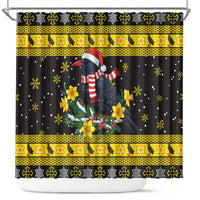 Flintshire Wales Christmas Shower Curtain Welsh Red-billed Chough with Daffodil - Wonder Print Shop