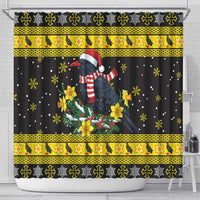 Flintshire Wales Christmas Shower Curtain Welsh Red-billed Chough with Daffodil - Wonder Print Shop