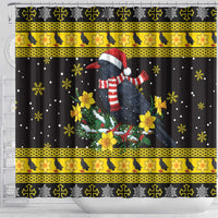 Flintshire Wales Christmas Shower Curtain Welsh Red-billed Chough with Daffodil - Wonder Print Shop