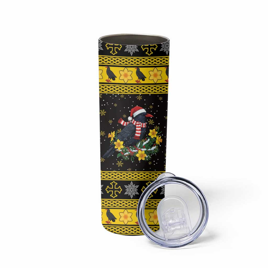 Flintshire Wales Christmas Skinny Tumbler Welsh Red-billed Chough with Daffodil - Wonder Print Shop