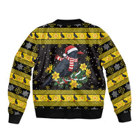 Flintshire Wales Christmas Sleeve Zip Bomber Jacket Welsh Red-billed Chough with Daffodil - Wonder Print Shop