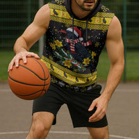 Flintshire Wales Christmas Sleeveless Hoodie Welsh Red-billed Chough with Daffodil - Wonder Print Shop