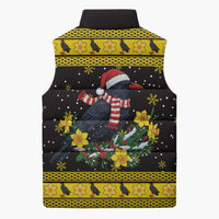 Flintshire Wales Christmas Sleeveless Puffer Jacket Welsh Red-billed Chough with Daffodil - Wonder Print Shop