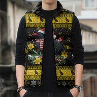 Flintshire Wales Christmas Sleeveless Puffer Jacket Welsh Red-billed Chough with Daffodil - Wonder Print Shop