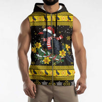 Flintshire Wales Christmas Sleeveless Zip Hoodie Welsh Red-billed Chough with Daffodil - Wonder Print Shop