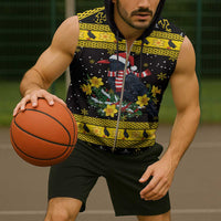 Flintshire Wales Christmas Sleeveless Zip Hoodie Welsh Red-billed Chough with Daffodil - Wonder Print Shop