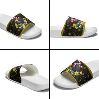 Flintshire Wales Christmas Slide Sandals Welsh Red-billed Chough with Daffodil - Wonder Print Shop