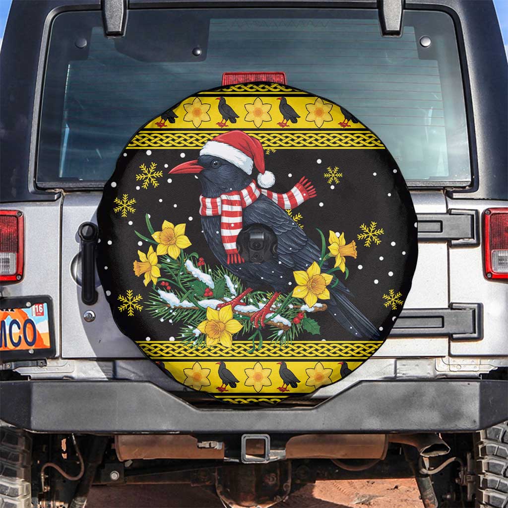 Flintshire Wales Christmas Spare Tire Cover Welsh Red-billed Chough with Daffodil - Wonder Print Shop