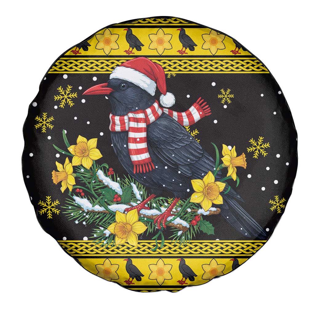 Flintshire Wales Christmas Spare Tire Cover Welsh Red-billed Chough with Daffodil - Wonder Print Shop