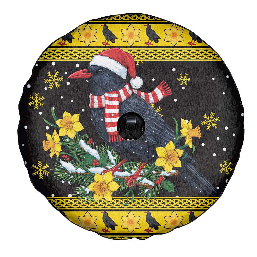 Flintshire Wales Christmas Spare Tire Cover Welsh Red-billed Chough with Daffodil - Wonder Print Shop