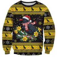 Flintshire Wales Christmas Sweatshirt Welsh Red-billed Chough with Daffodil - Wonder Print Shop