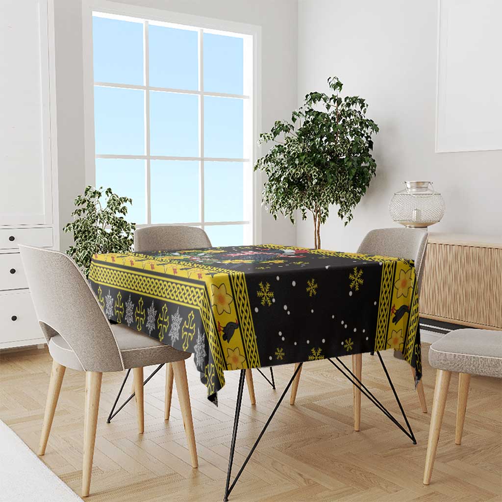 Flintshire Wales Christmas Tablecloth Welsh Red-billed Chough with Daffodil - Wonder Print Shop