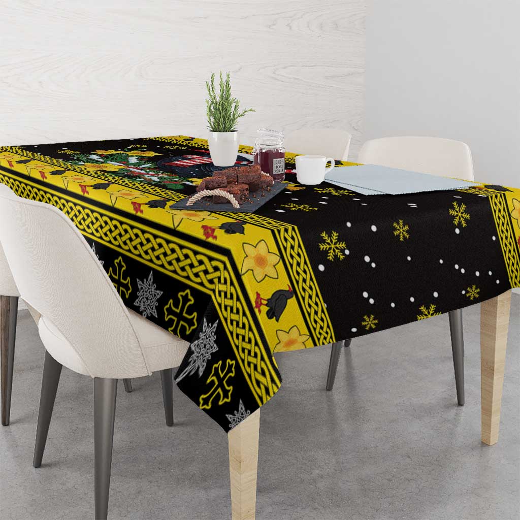 Flintshire Wales Christmas Tablecloth Welsh Red-billed Chough with Daffodil - Wonder Print Shop