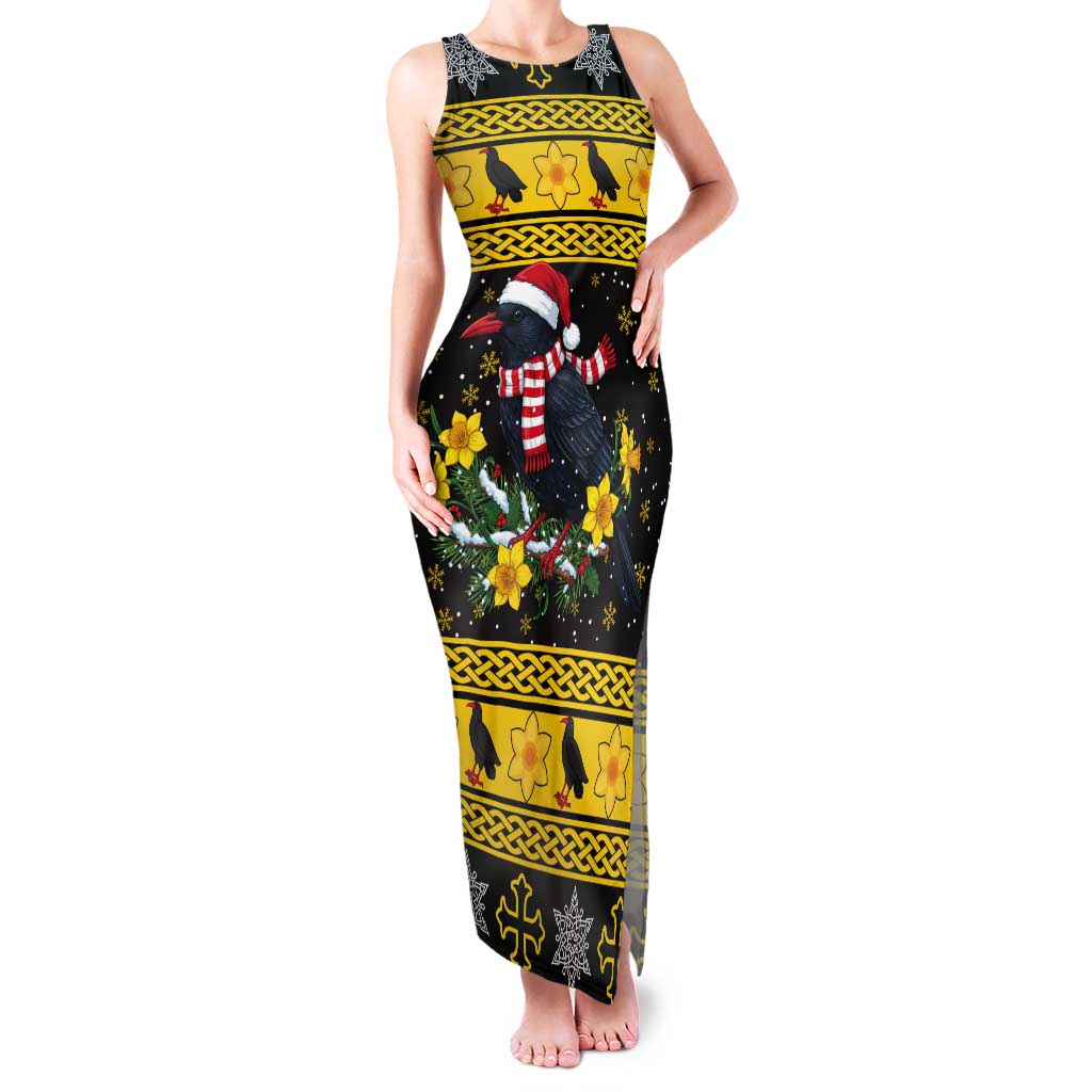 Flintshire Wales Christmas Tank Maxi Dress Welsh Red-billed Chough with Daffodil - Wonder Print Shop