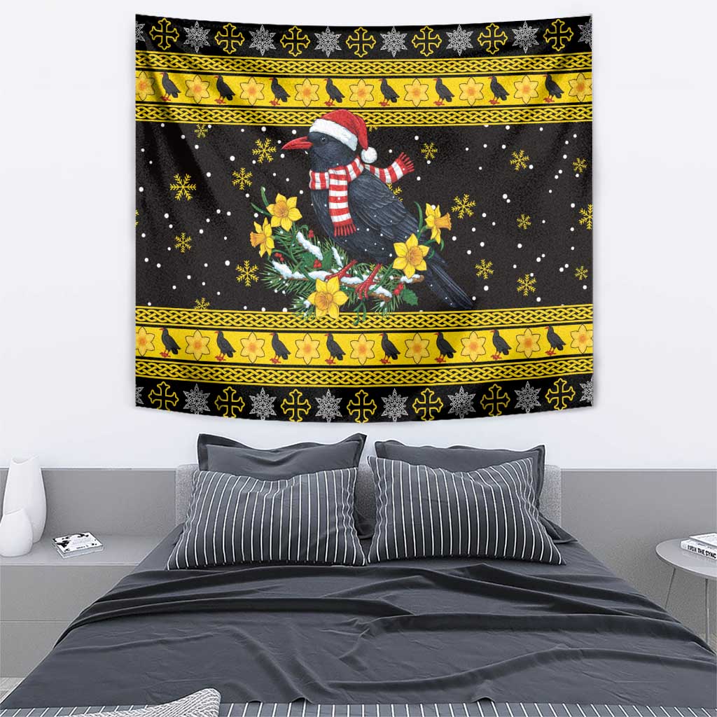 Flintshire Wales Christmas Tapestry Welsh Red-billed Chough with Daffodil - Wonder Print Shop