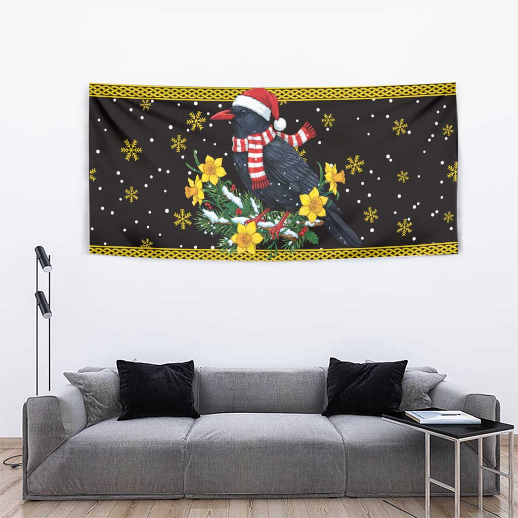 Flintshire Wales Christmas Tapestry Welsh Red-billed Chough with Daffodil - Wonder Print Shop