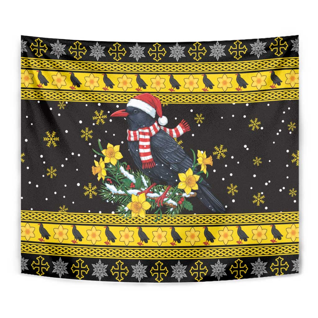 Flintshire Wales Christmas Tapestry Welsh Red-billed Chough with Daffodil - Wonder Print Shop