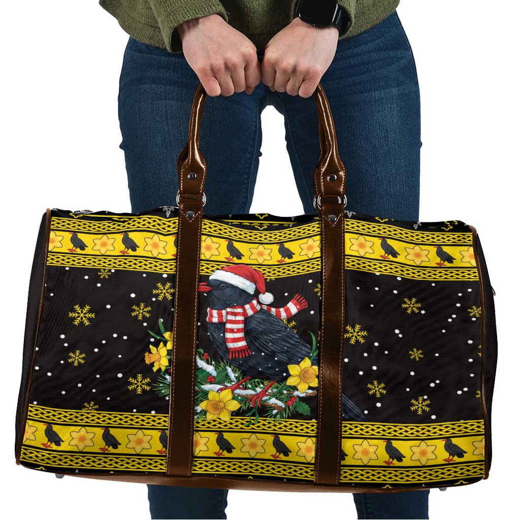 Flintshire Wales Christmas Travel Bag Welsh Red-billed Chough with Daffodil - Wonder Print Shop