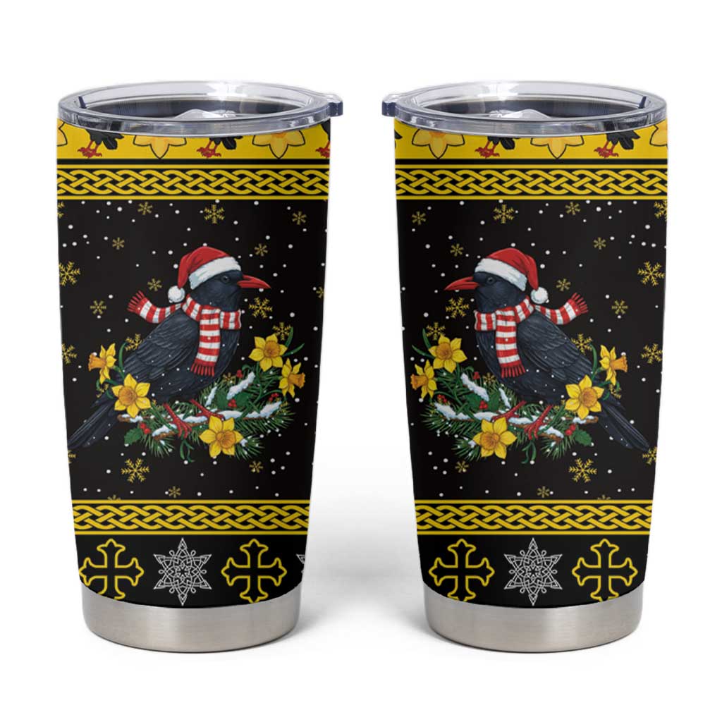 Flintshire Wales Christmas Tumbler Cup Welsh Red-billed Chough with Daffodil - Wonder Print Shop