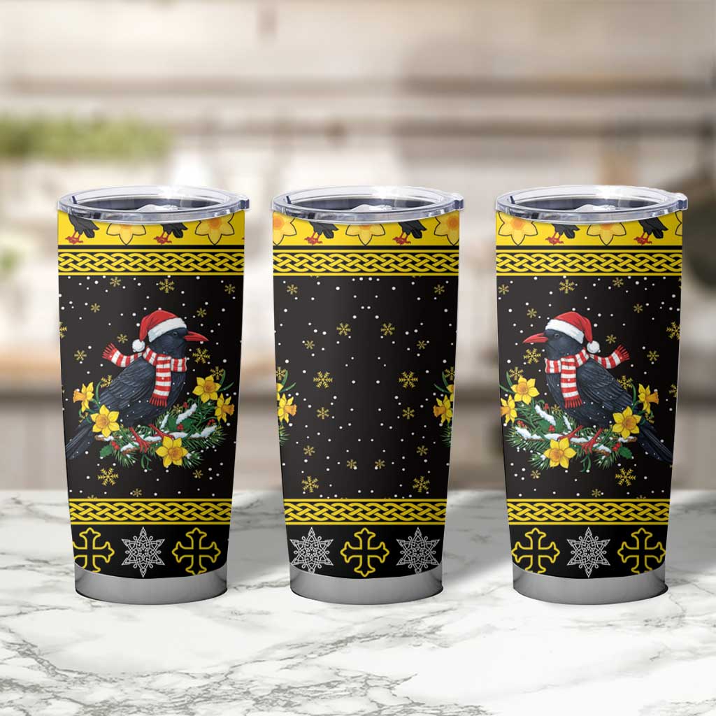 Flintshire Wales Christmas Tumbler Cup Welsh Red-billed Chough with Daffodil - Wonder Print Shop
