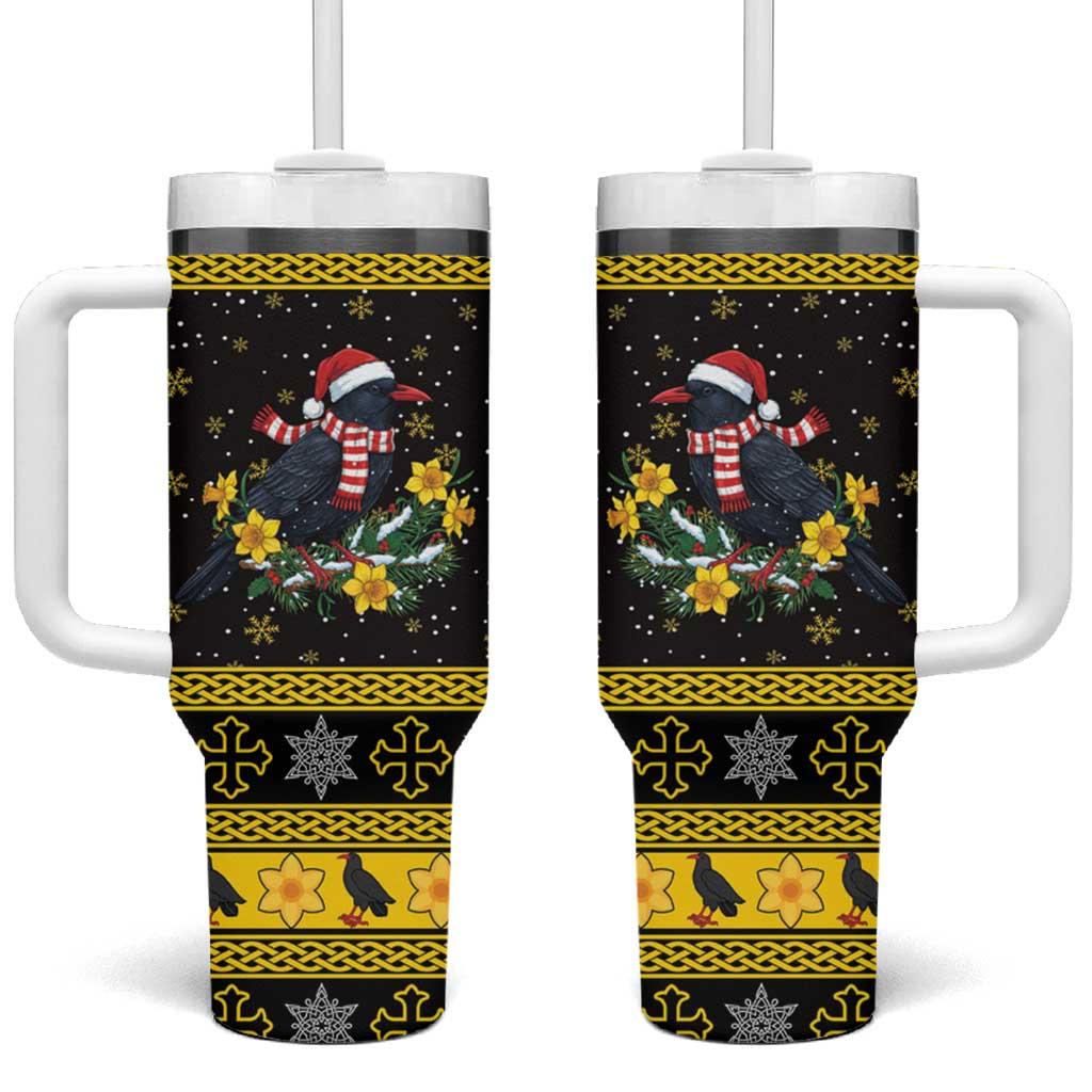 Flintshire Wales Christmas Tumbler With Handle Welsh Red-billed Chough with Daffodil - Wonder Print Shop
